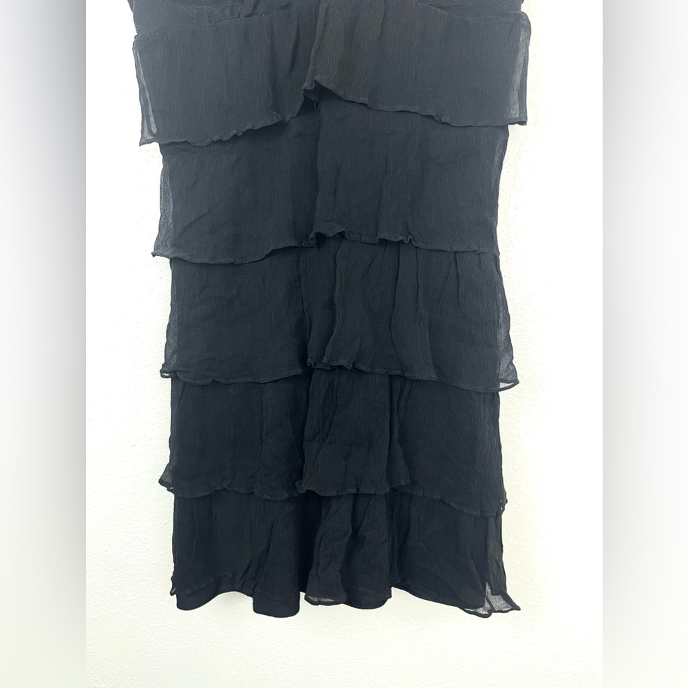 J. Crew Zadie 100% Silk Black Mini Dress Tiered Ruffle V-Neck Size 10 - Picture 5 of 10